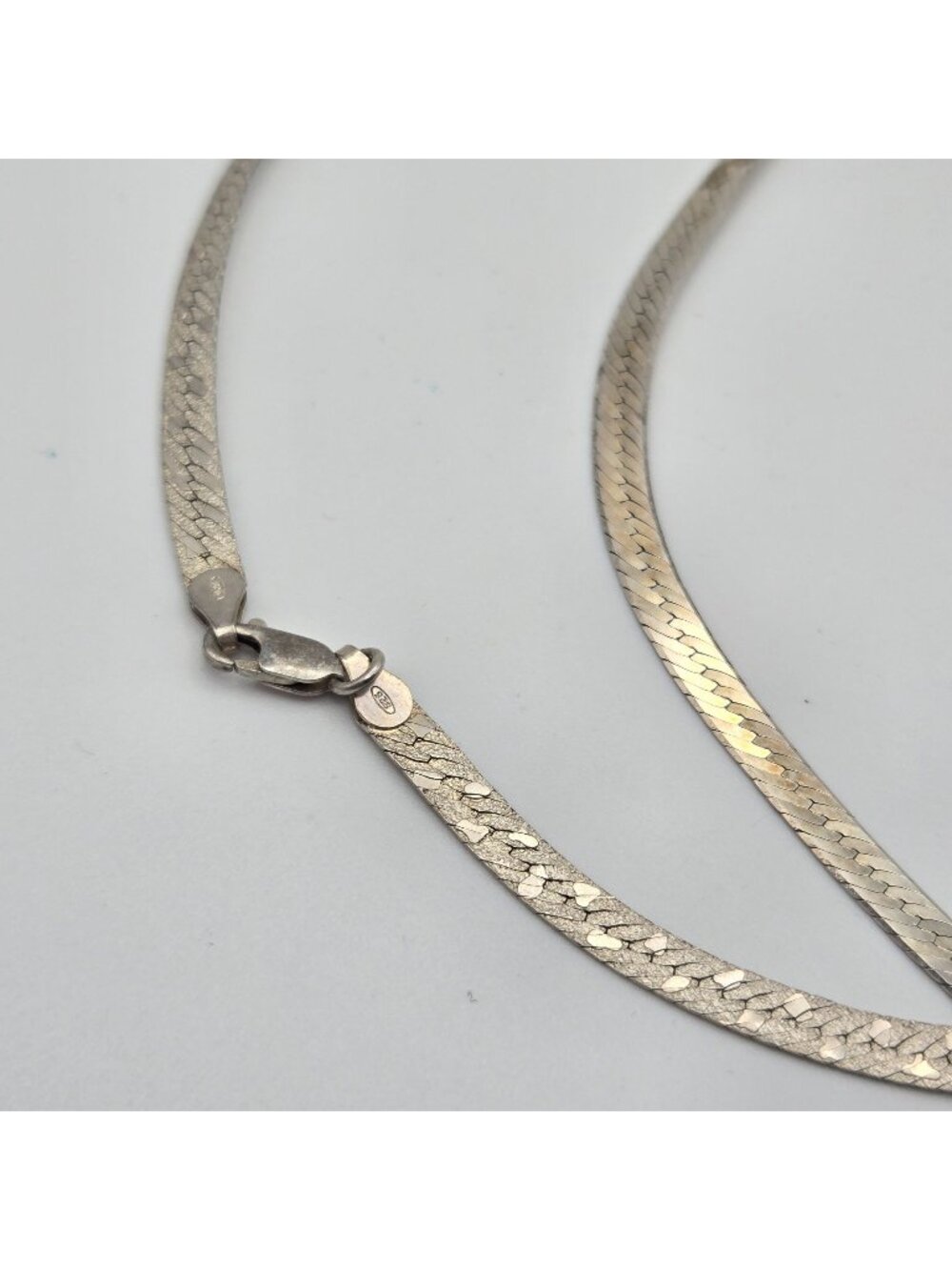 Vintage 80s Sterling Silver Herringbone Chain Necklace 30" 5mm Italy